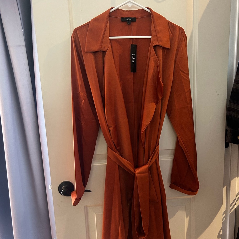 Lulu's satin orange wrap dress